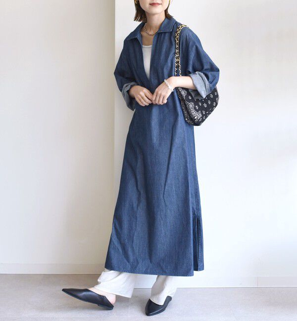 SHIPS for women「【WEB限定】〈洗濯機可能〉スキッパー デニム ワンピース」|ワンピース|ネイビー
