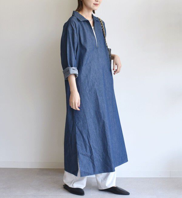 SHIPS for women「【WEB限定】〈洗濯機可能〉スキッパー デニム ワンピース」|ワンピース|