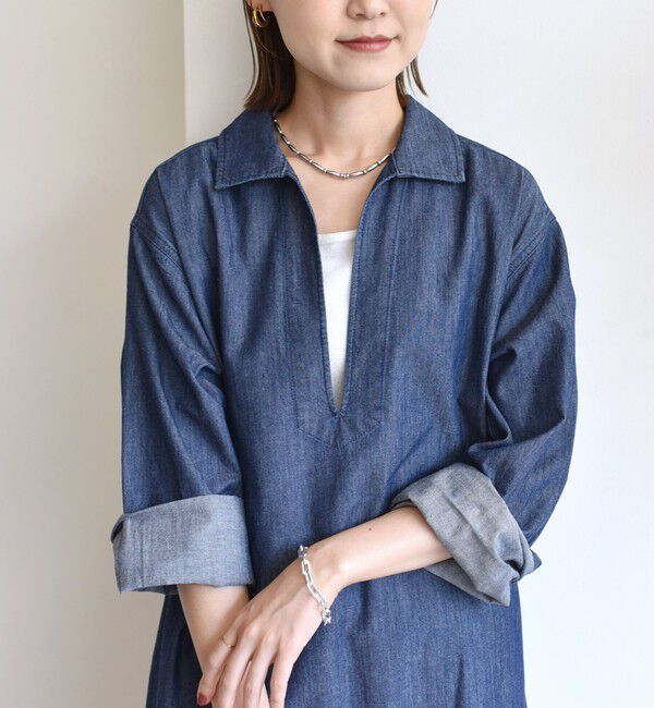 SHIPS for women「【WEB限定】〈洗濯機可能〉スキッパー デニム ワンピース」|ワンピース|