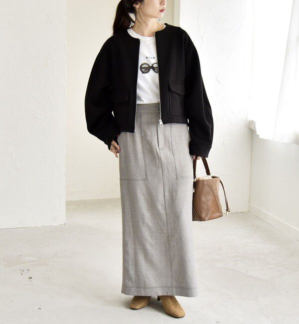 quaranciel「quaranciel:〈洗濯機可能〉ダンボール 裏起毛 ノーカラー コクーン ショート ブルゾン」|ブルゾン・スタジャン|