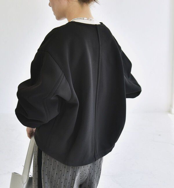 quaranciel「quaranciel:〈洗濯機可能〉ダンボール 裏起毛 ノーカラー コクーン ショート ブルゾン」|ブルゾン・スタジャン|