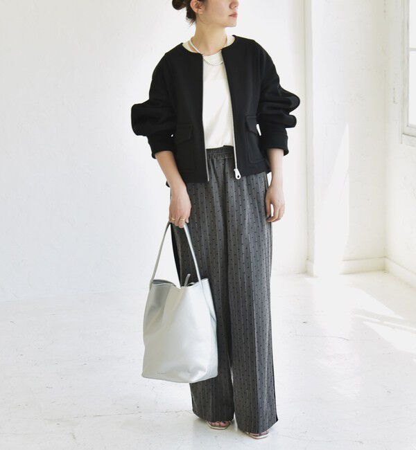 quaranciel「quaranciel:〈洗濯機可能〉ダンボール 裏起毛 ノーカラー コクーン ショート ブルゾン」|ブルゾン・スタジャン|