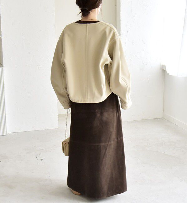 quaranciel「quaranciel:〈洗濯機可能〉ダンボール 裏起毛 ノーカラー コクーン ショート ブルゾン」|ブルゾン・スタジャン|