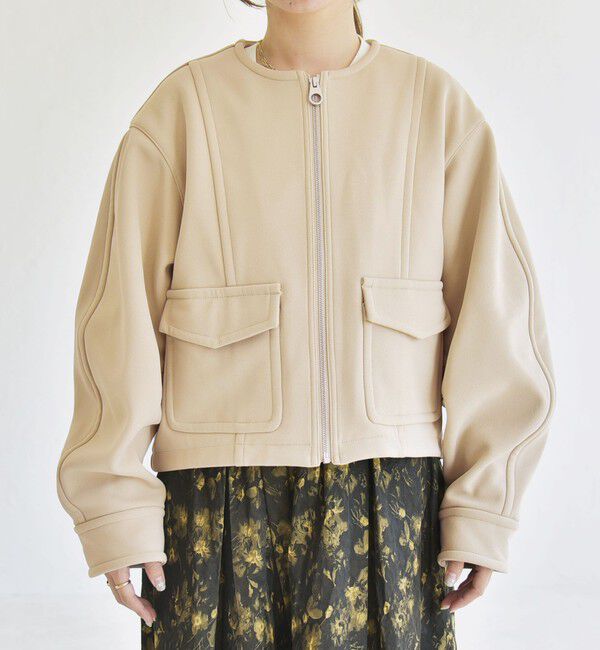 quaranciel「quaranciel:〈洗濯機可能〉ダンボール 裏起毛 ノーカラー コクーン ショート ブルゾン」|ブルゾン・スタジャン|