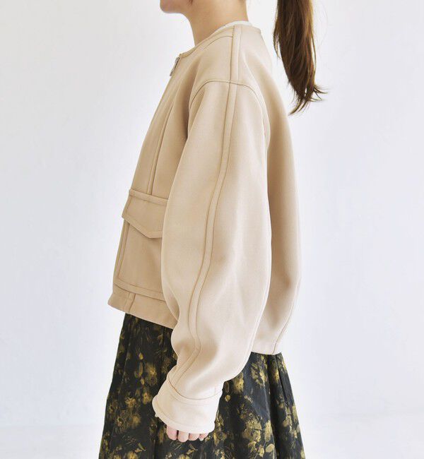 quaranciel「quaranciel:〈洗濯機可能〉ダンボール 裏起毛 ノーカラー コクーン ショート ブルゾン」|ブルゾン・スタジャン|