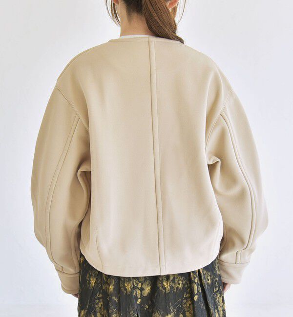 quaranciel「quaranciel:〈洗濯機可能〉ダンボール 裏起毛 ノーカラー コクーン ショート ブルゾン」|ブルゾン・スタジャン|