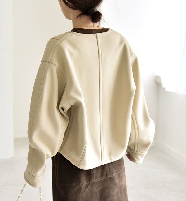 quaranciel「quaranciel:〈洗濯機可能〉ダンボール 裏起毛 ノーカラー コクーン ショート ブルゾン」|ブルゾン・スタジャン|