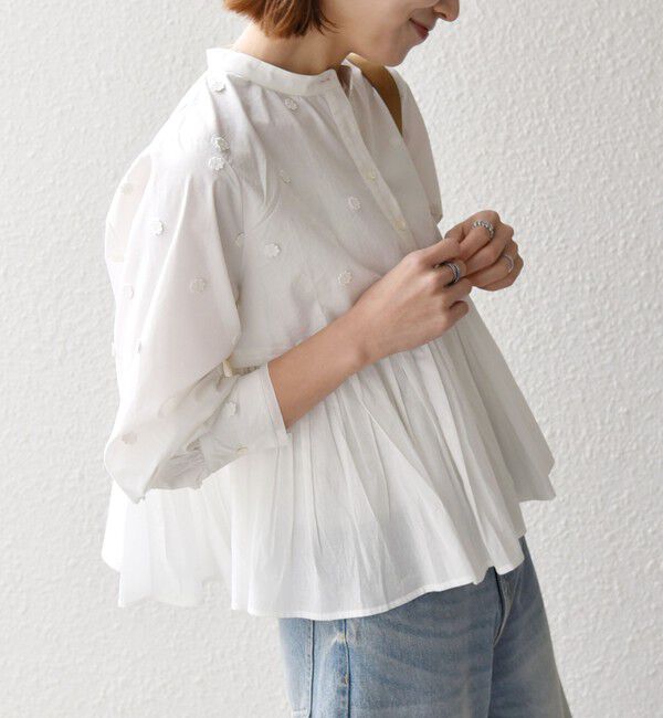 SHIPS any「【WEB限定】SHIPS any:〈洗濯機可能〉フラワー モチーフ ペプラム ギャザー シャツ ブラウス」|シャツ・ブラウス|