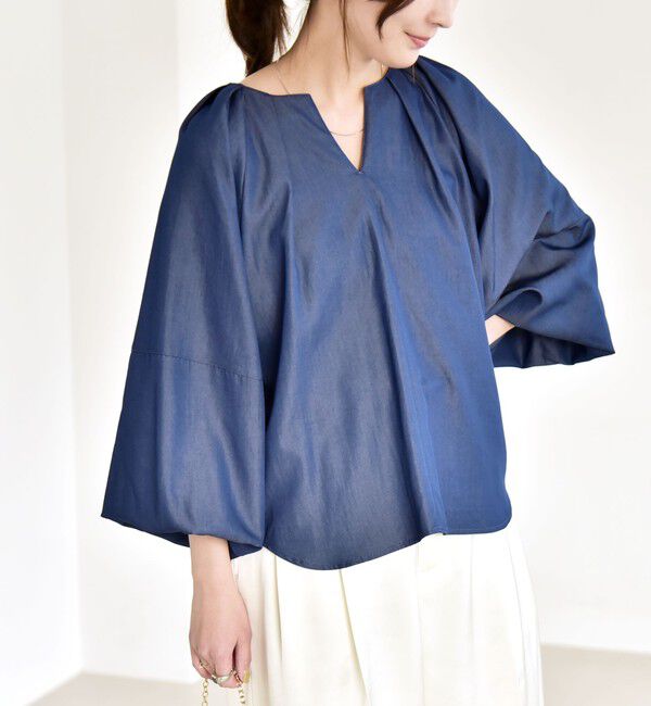quaranciel「quaranciel:〈洗濯機可能〉ツイル スキッパー ボリュームスリーブ ブラウス」|シャツ・ブラウス|