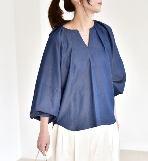 quaranciel「quaranciel:〈洗濯機可能〉ツイル スキッパー ボリュームスリーブ ブラウス」|シャツ・ブラウス|