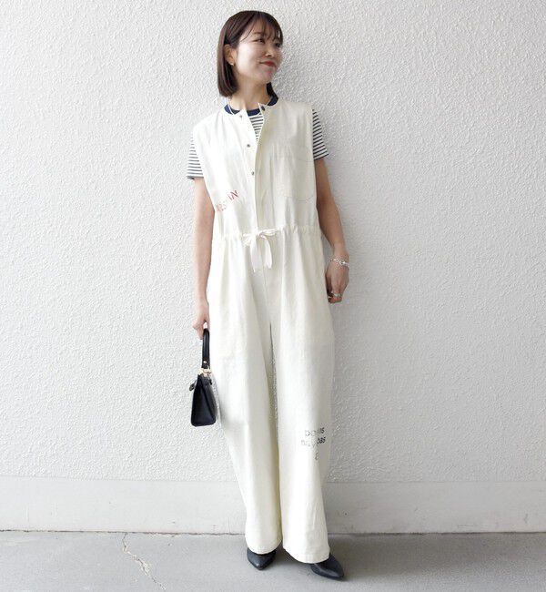 SHIPS any「《予約》【SHIPS any別注】PAYDAY:〈洗濯機可能〉ステンシル ロゴ プリント オーバーオール」|オールインワン|