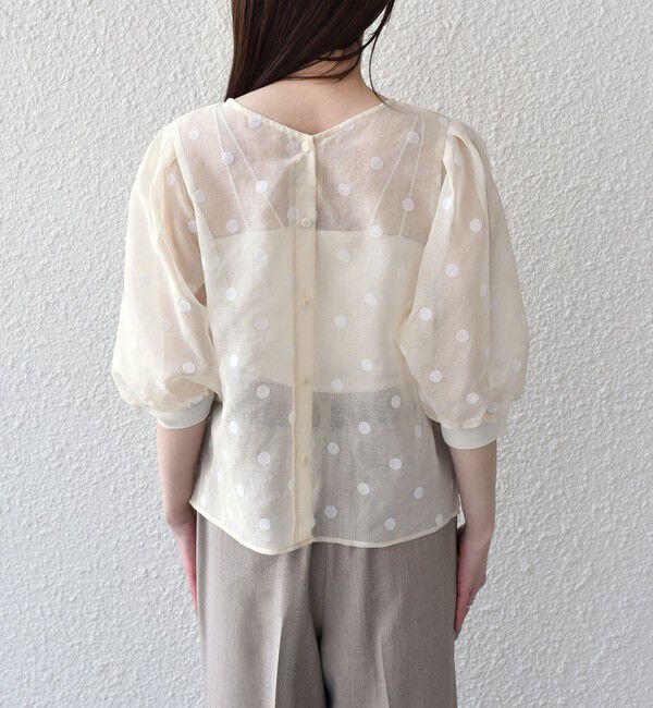 SHIPS Colors 「《予約》SHIPS Colors:〈手洗い可能〉シアー フロッキー ドット 5分袖 ブラウス◆」|シャツ・ブラウス|