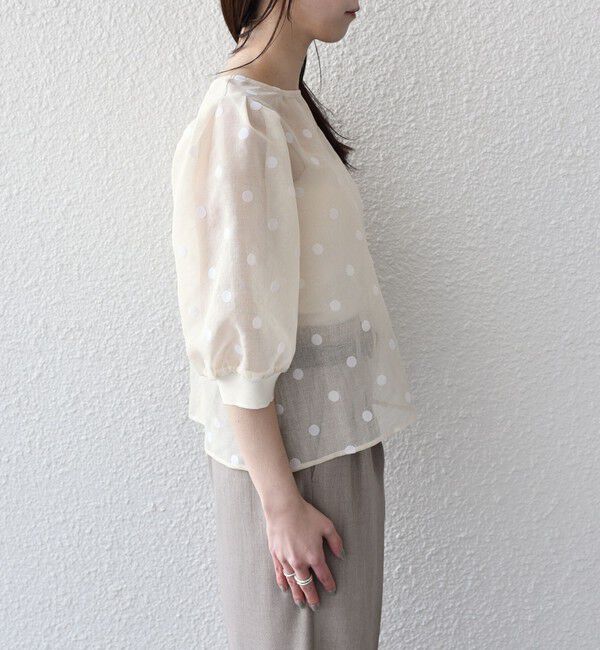 SHIPS Colors 「《予約》SHIPS Colors:〈手洗い可能〉シアー フロッキー ドット 5分袖 ブラウス◆」|シャツ・ブラウス|