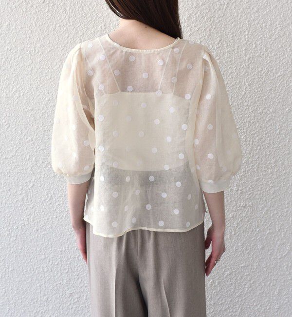 SHIPS Colors 「《予約》SHIPS Colors:〈手洗い可能〉シアー フロッキー ドット 5分袖 ブラウス◆」|シャツ・ブラウス|