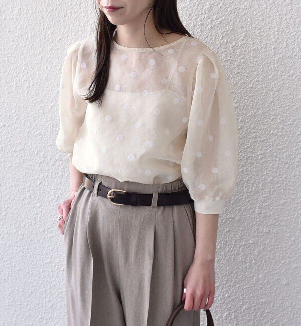 SHIPS Colors 「《予約》SHIPS Colors:〈手洗い可能〉シアー フロッキー ドット 5分袖 ブラウス◆」|シャツ・ブラウス|