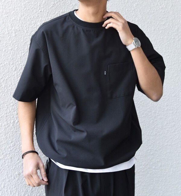 SHIPS any「SHIPS any:〈吸水速乾〉Rapidry クルーネック スピンドル ポケット Tシャツ(セットアップ対応)◆」|Tシャツ・カットソー|ブラック