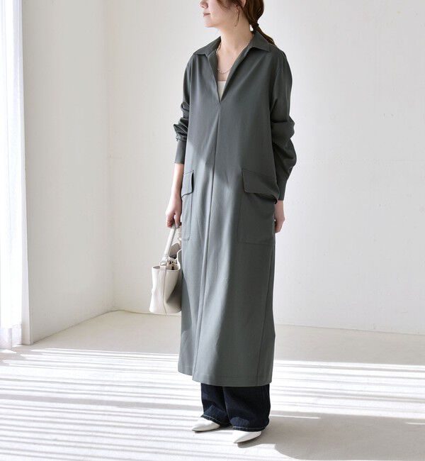 quaranciel「《予約》quaranciel:〈洗濯機可能〉Vネック スキッパー ロング シャツ ワンピース」|ワンピース|