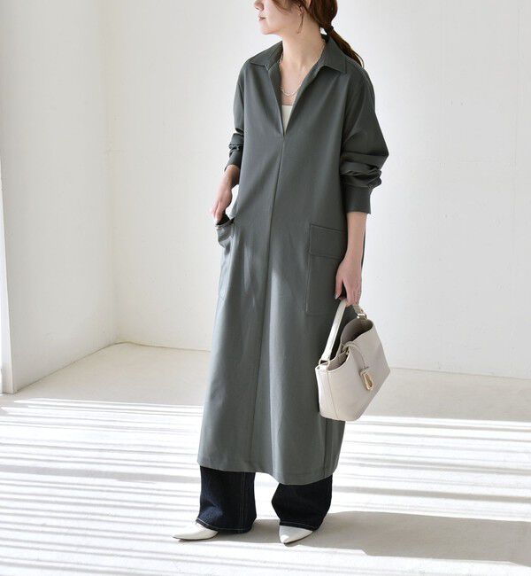 quaranciel「《予約》quaranciel:〈洗濯機可能〉Vネック スキッパー ロング シャツ ワンピース」|ワンピース|