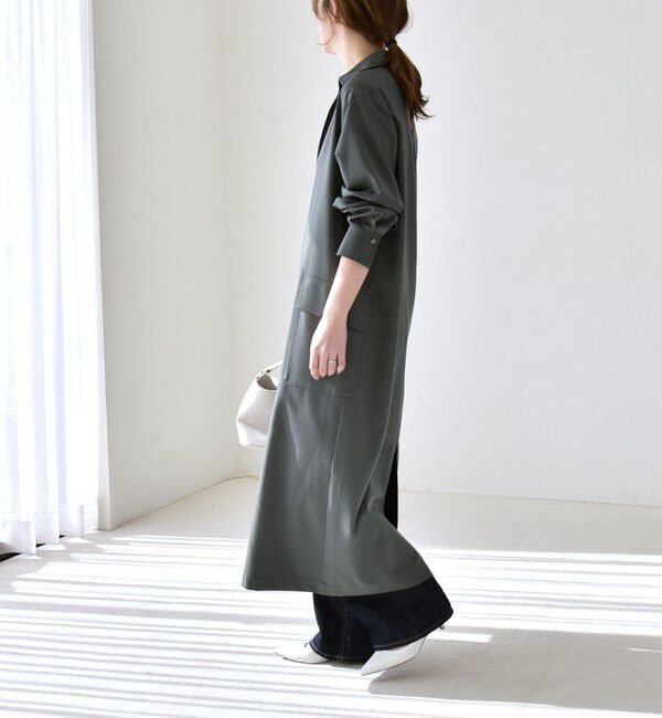 quaranciel「《予約》quaranciel:〈洗濯機可能〉Vネック スキッパー ロング シャツ ワンピース」|ワンピース|