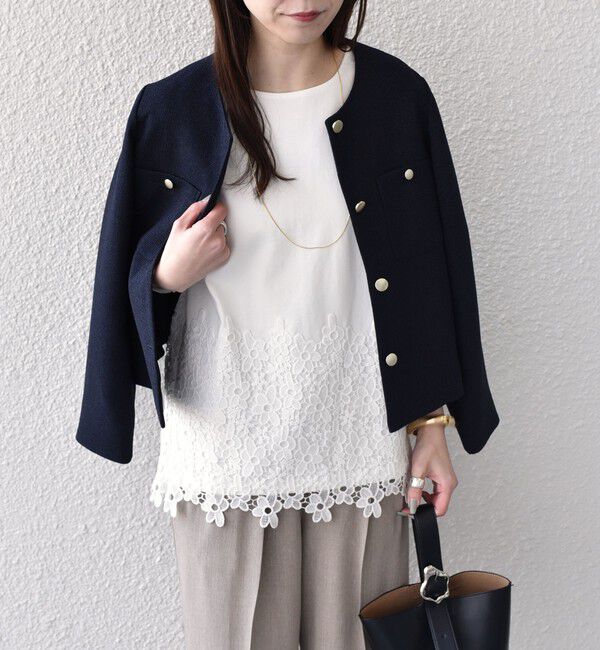 SHIPS Colors 「SHIPS Colors:〈手洗い可能〉ポンチ レース コンビ トップス（無地）」|Tシャツ・カットソー|