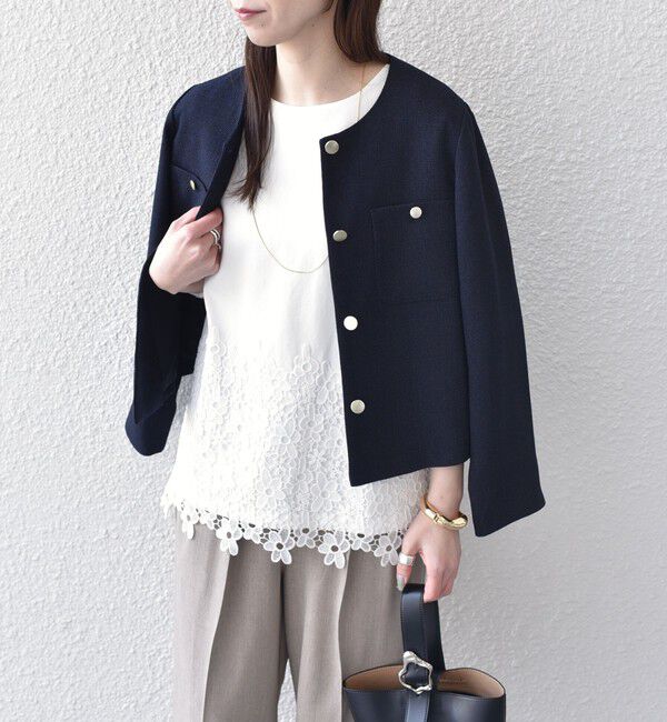 SHIPS Colors 「SHIPS Colors:〈手洗い可能〉ポンチ レース コンビ トップス（無地）」|Tシャツ・カットソー|