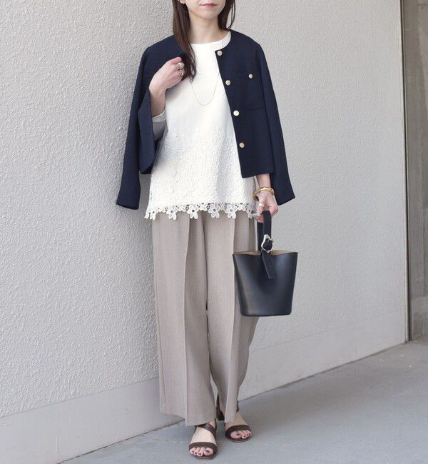 SHIPS Colors 「SHIPS Colors:〈手洗い可能〉ポンチ レース コンビ トップス（無地）」|Tシャツ・カットソー|