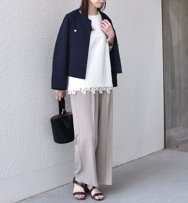 SHIPS Colors 「SHIPS Colors:〈手洗い可能〉ポンチ レース コンビ トップス（無地）」|Tシャツ・カットソー|