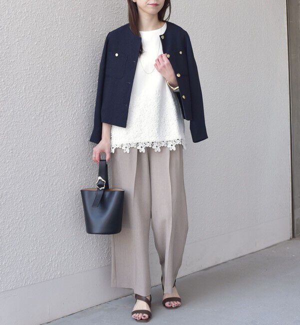 SHIPS Colors 「SHIPS Colors:〈手洗い可能〉ポンチ レース コンビ トップス（無地）」|Tシャツ・カットソー|