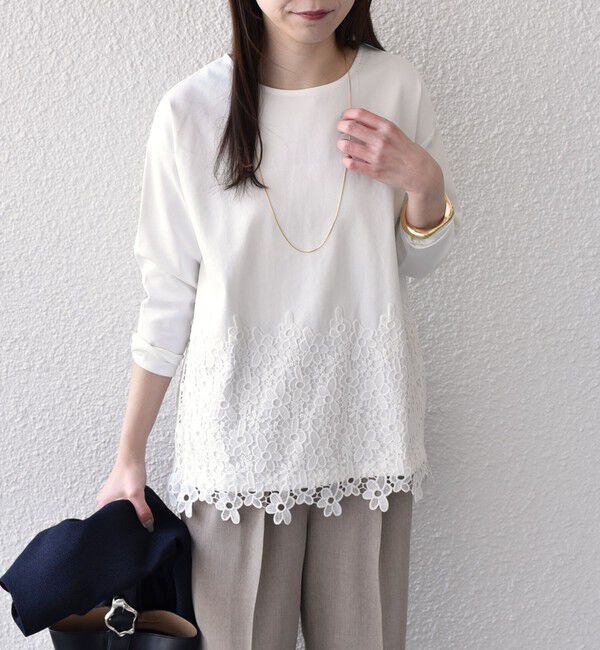 SHIPS Colors 「SHIPS Colors:〈手洗い可能〉ポンチ レース コンビ トップス（無地）」|Tシャツ・カットソー|