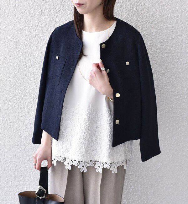 SHIPS Colors 「SHIPS Colors:〈手洗い可能〉ポンチ レース コンビ トップス（無地）」|Tシャツ・カットソー|