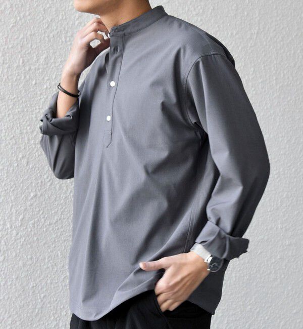 SHIPS any「SHIPS any:〈吸水速乾〉Rapidry バンドスキッパー スピンドル プルオーバー シャツ(セットアップ対応)◆」|シャツ・ブラウス|グレー