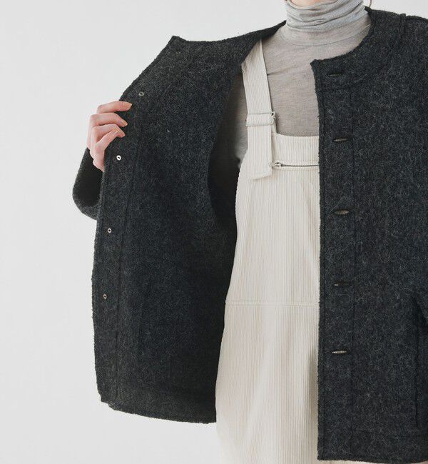 GALERIE VIE「シープジャージー クルーネックジャケット」|ノーカラージャケット|