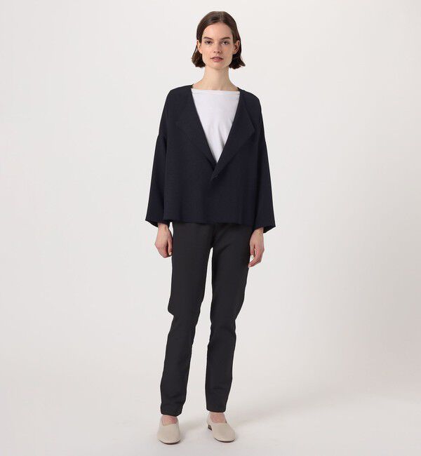 GALERIE VIE「トリアセテートポリエステルダブルクロス カラーレスワイドジャケット」|ノーカラージャケット|