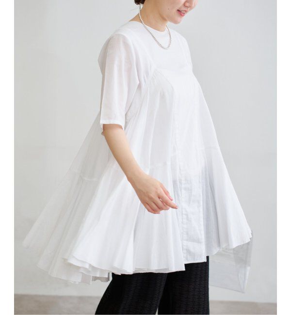 IENA「《追加》AAYUSHI/アユーシ ボリュームフレアハーフスリーブワンピース」|ワンピース|ホワイト