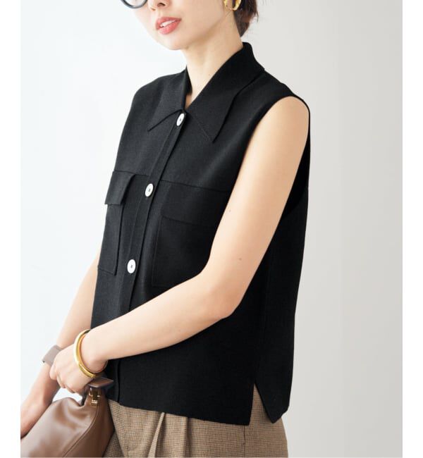 IENA「ハイツイストウールシルク 襟付きノースリーブ」|ニット・セーター|