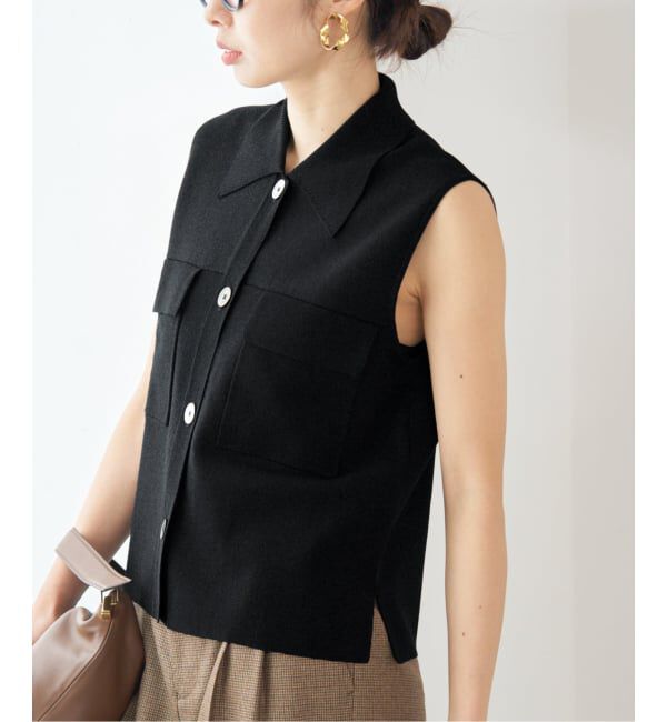 IENA「ハイツイストウールシルク 襟付きノースリーブ」|ニット・セーター|