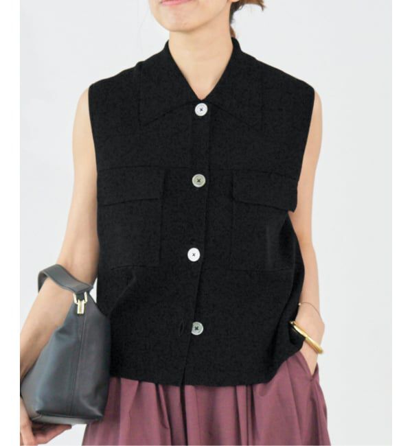 IENA「ハイツイストウールシルク 襟付きノースリーブ」|ニット・セーター|