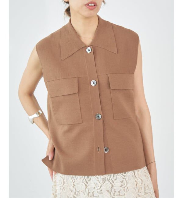 IENA「ハイツイストウールシルク 襟付きノースリーブ」|ニット・セーター|