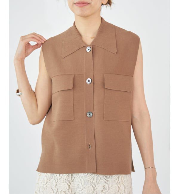 IENA「ハイツイストウールシルク 襟付きノースリーブ」|ニット・セーター|