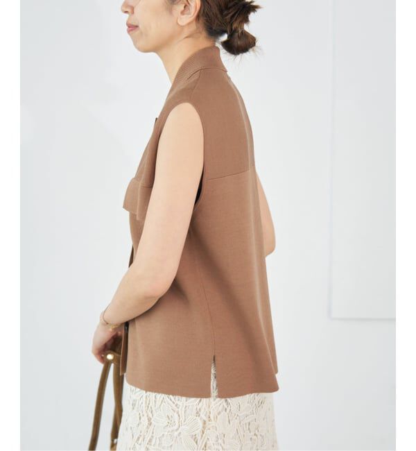 IENA「ハイツイストウールシルク 襟付きノースリーブ」|ニット・セーター|