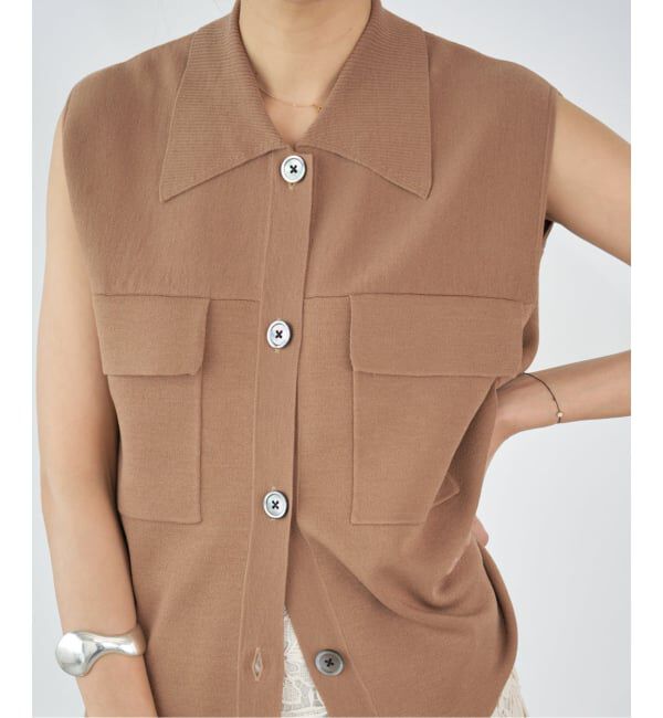 IENA「ハイツイストウールシルク 襟付きノースリーブ」|ニット・セーター|