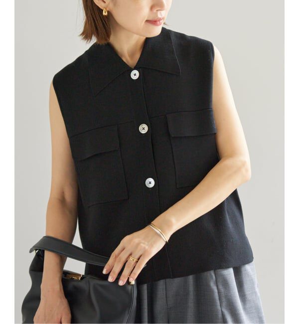 IENA「ハイツイストウールシルク 襟付きノースリーブ」|ニット・セーター|