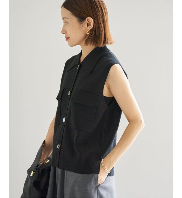 IENA「ハイツイストウールシルク 襟付きノースリーブ」|ニット・セーター|