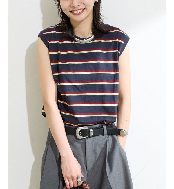 JOURNAL STANDARD「《追加4》汗ジミ防止天竺ボーダーノースリーブ」|Tシャツ・カットソー|