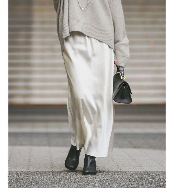 NOBLE「《追加》ナローAラインサテンスカート 2」|スカート|ホワイト