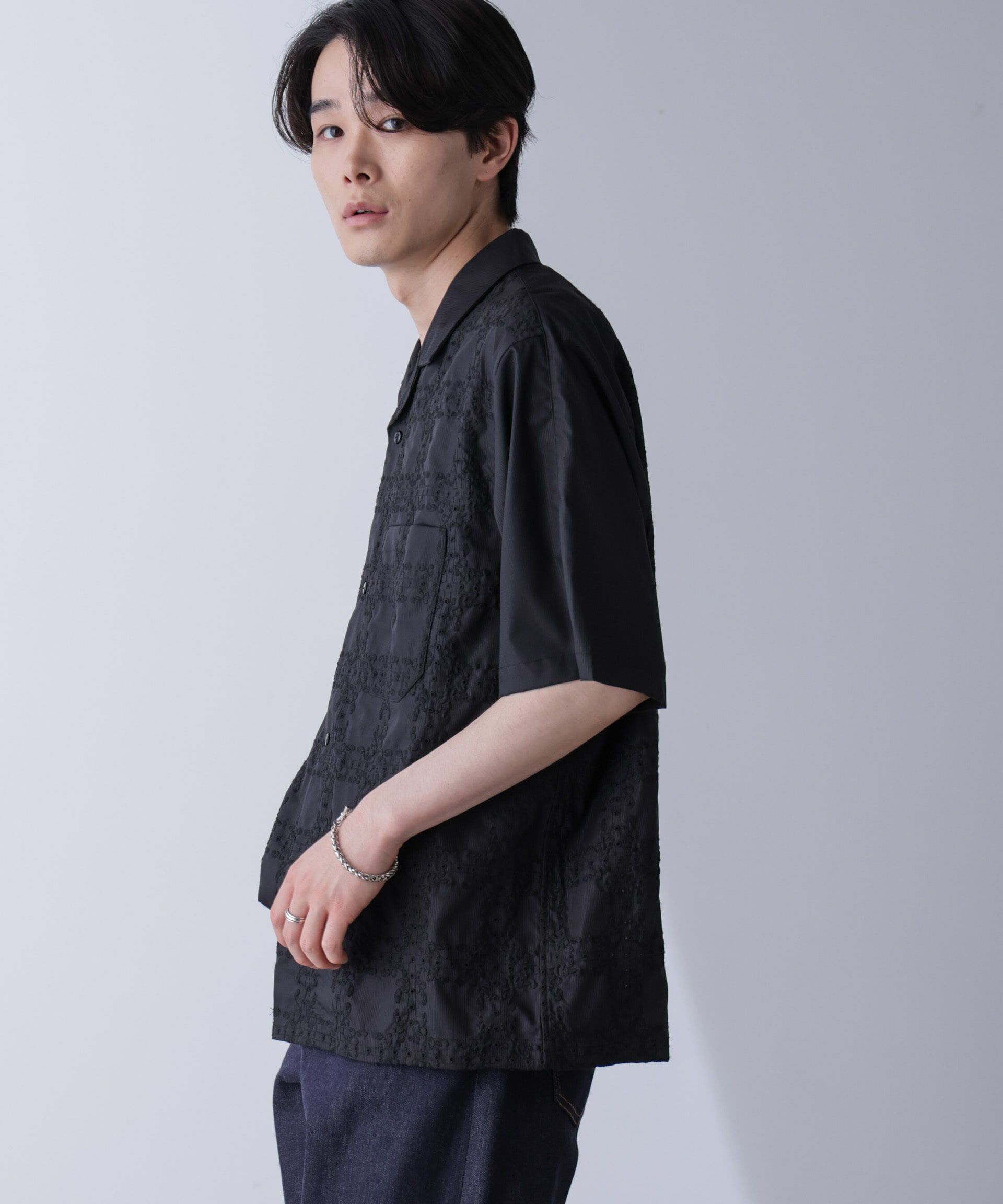 nano･universe「刺繍切替シャツ」|シャツ・ブラウス|