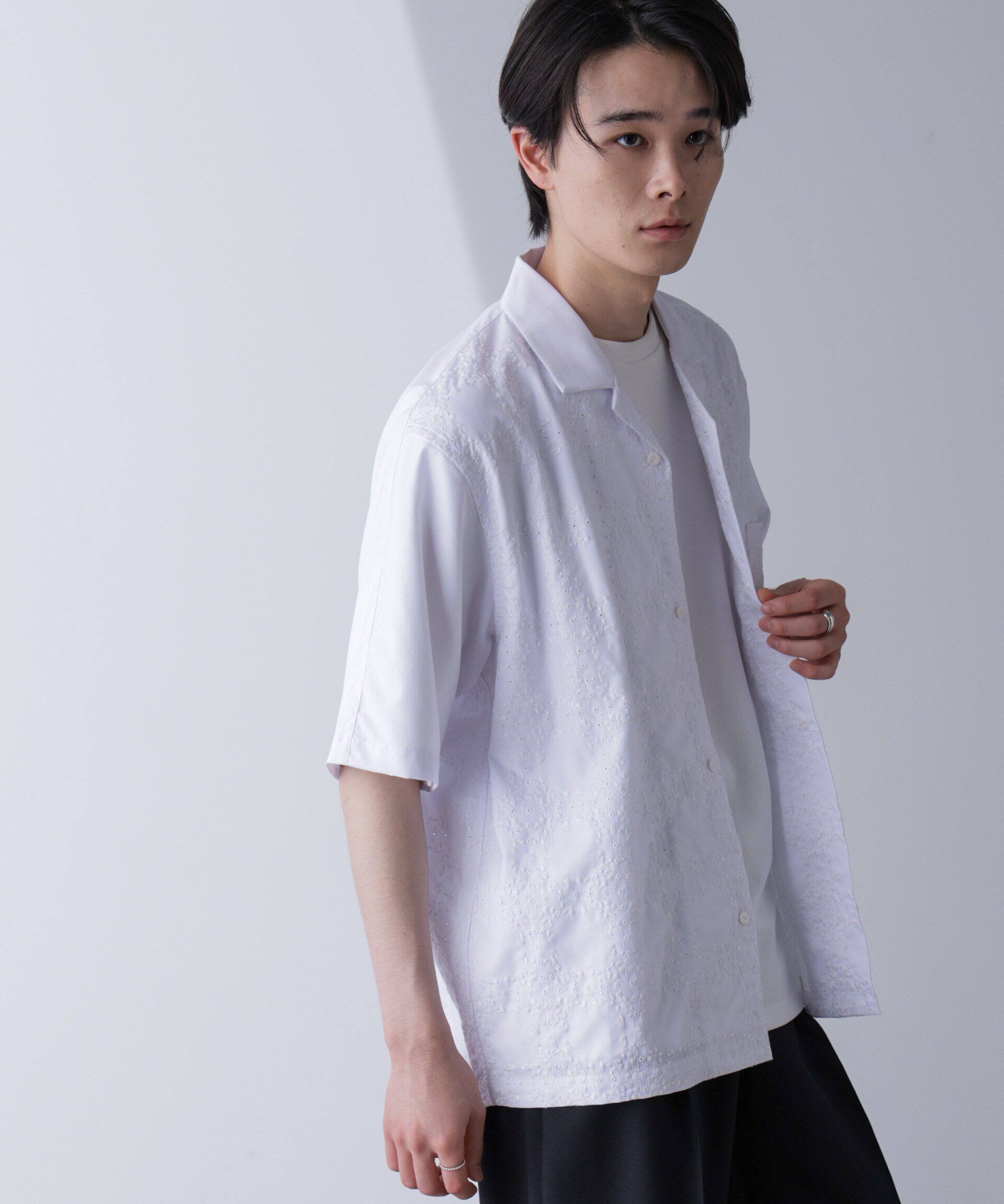 nano･universe「刺繍切替シャツ」|シャツ・ブラウス|