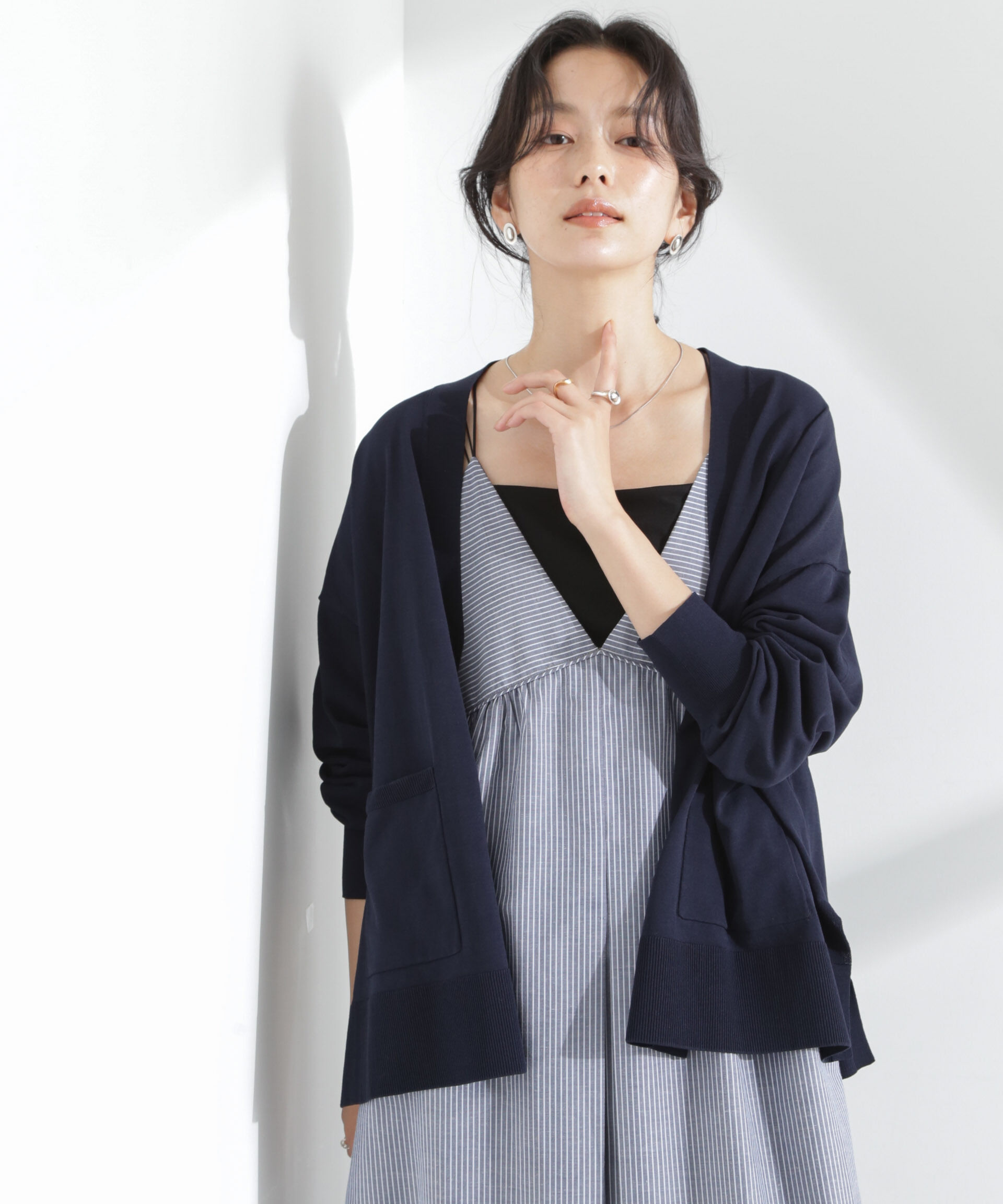 nano･universe「TEKNICO GIZAコットンオーバーカーディガン」|ニット・セーター|D.ネイビー1