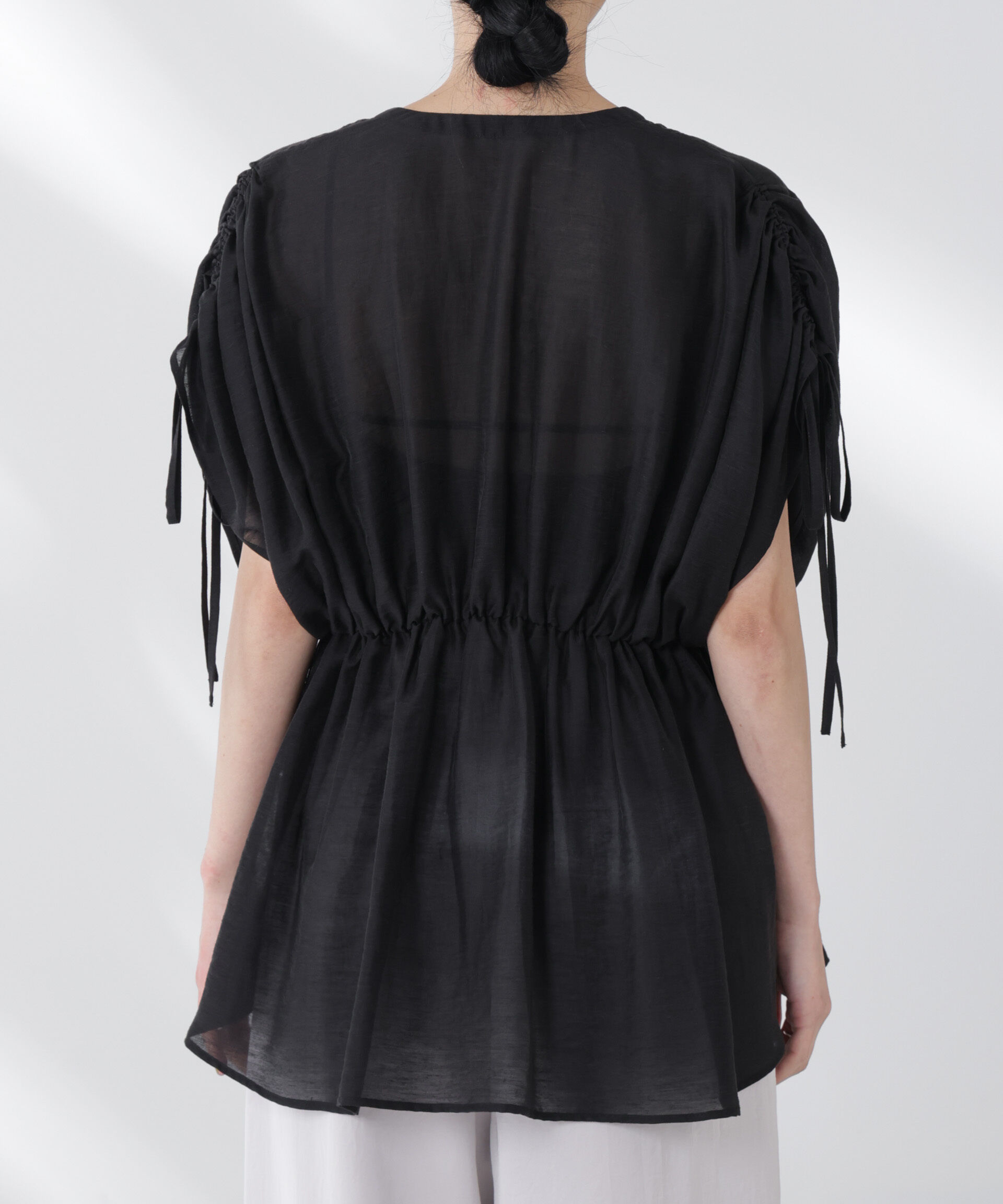 nano･universe「リネン混シアーギャザージップブラウス」|シャツ・ブラウス|