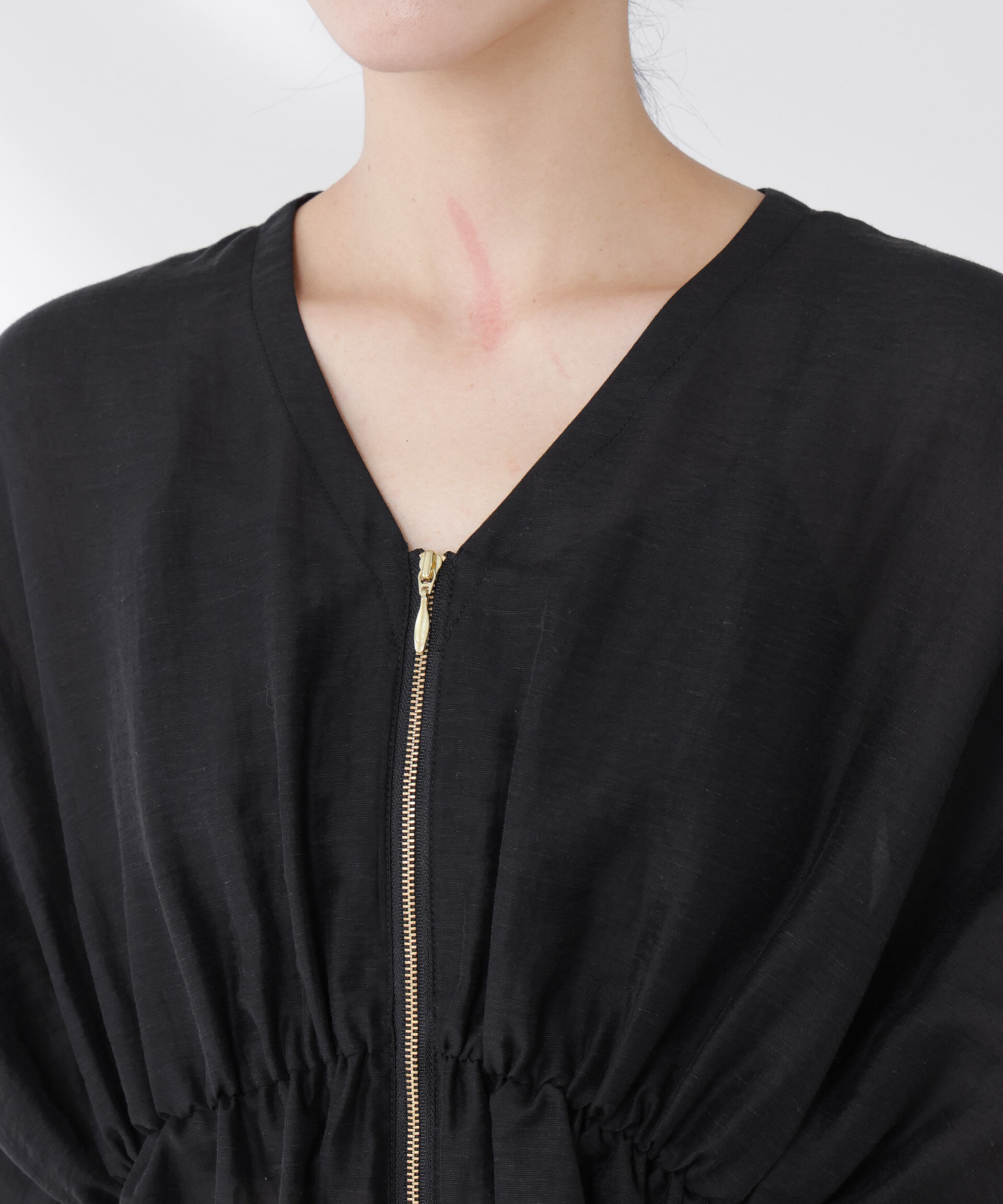 nano･universe「リネン混シアーギャザージップブラウス」|シャツ・ブラウス|